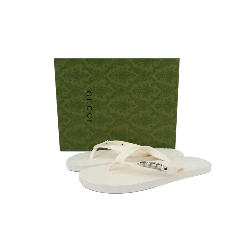 EM Sneakers Gucci Double G Logo Chevron Sandal Metal Rice White