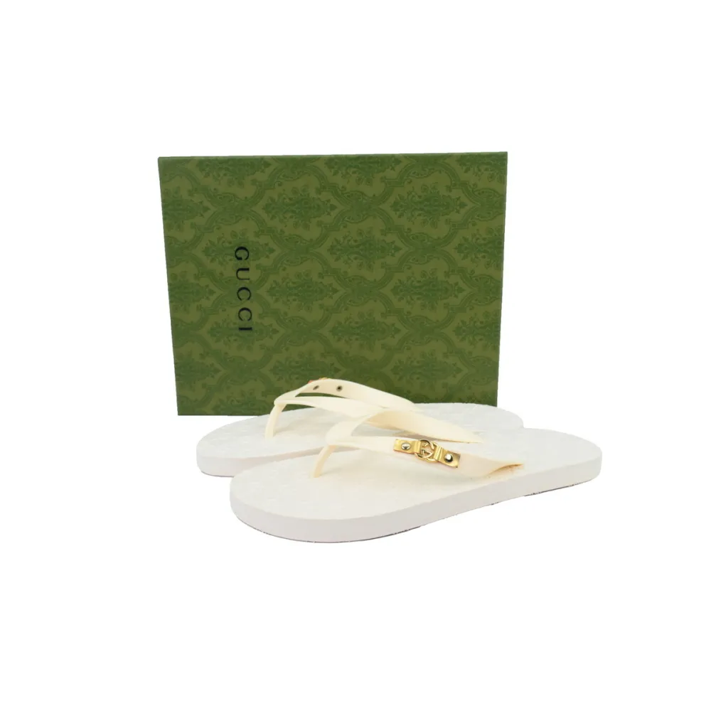 EM Sneakers Gucci Double G Logo Chevron Sandal Printed Rice White
