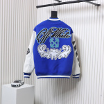 EM Sneakers Off-White Blue and White Patch Baseball Jacket