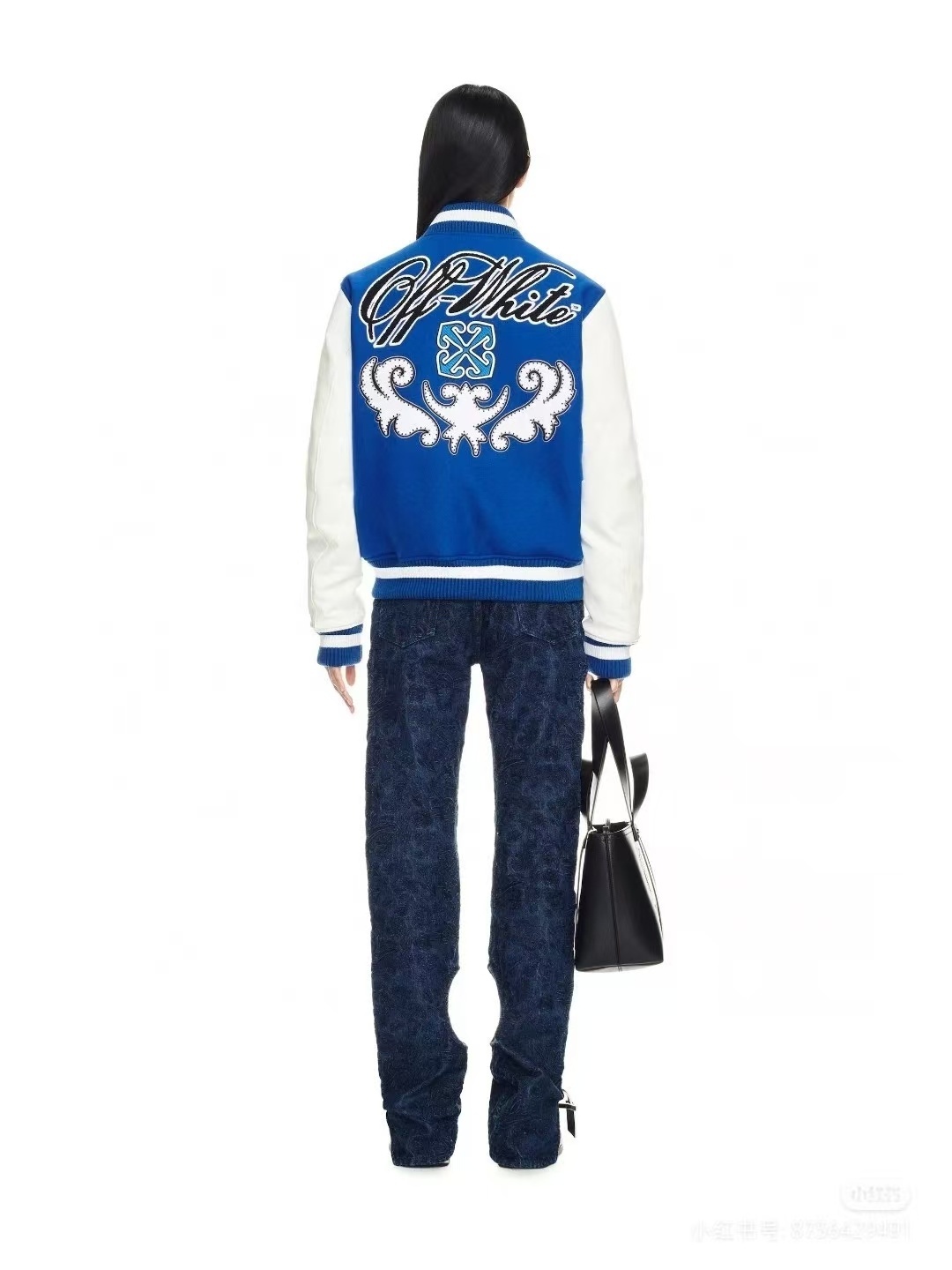 EM Sneakers Off-White Blue and White Patch Baseball Jacket