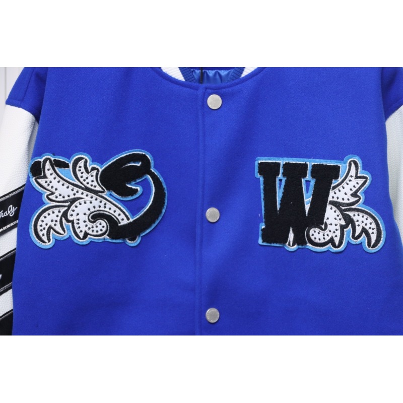 EM Sneakers Off-White Blue and White Patch Baseball Jacket