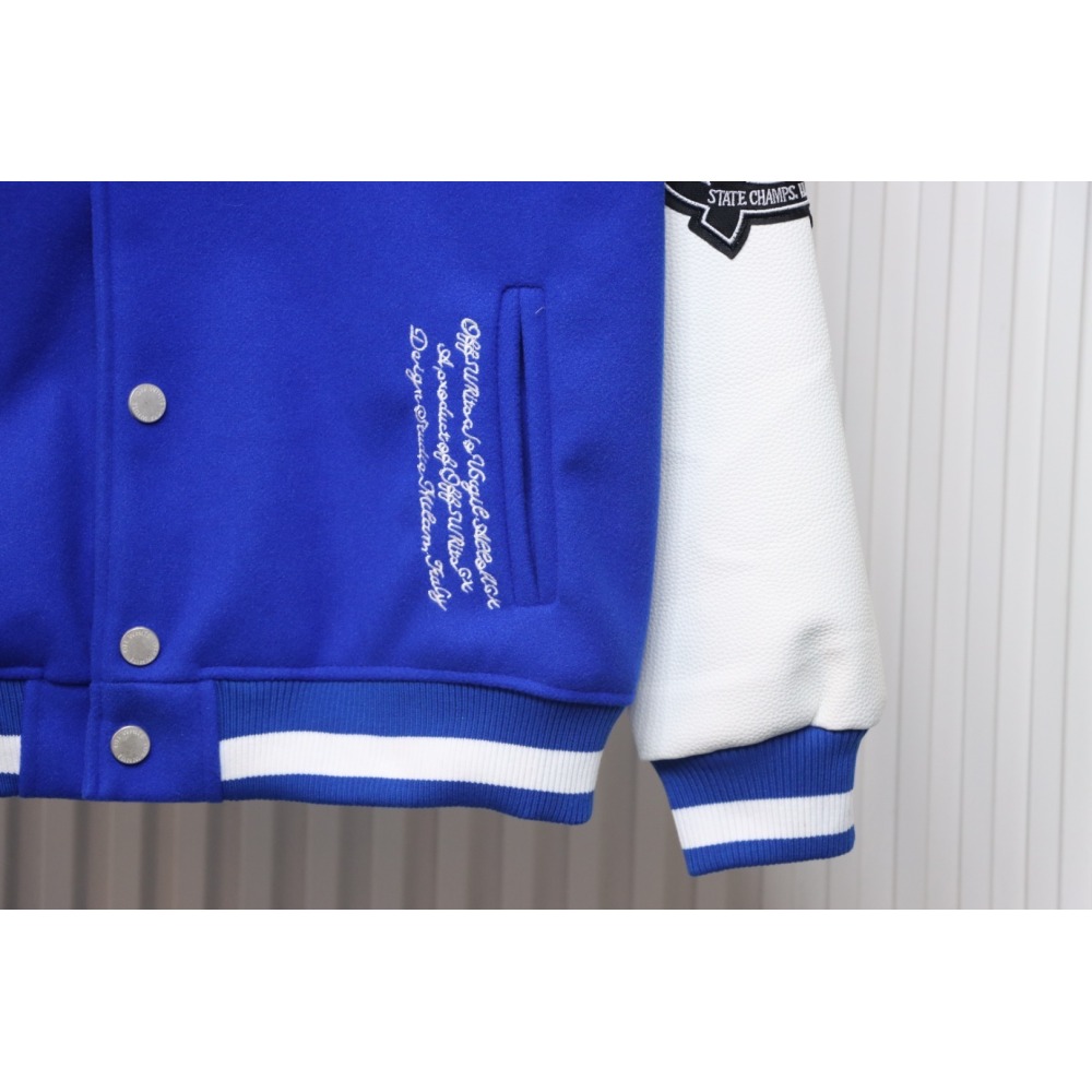 EM Sneakers Off-White Blue and White Patch Baseball Jacket