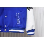 EM Sneakers Off-White Blue and White Patch Baseball Jacket