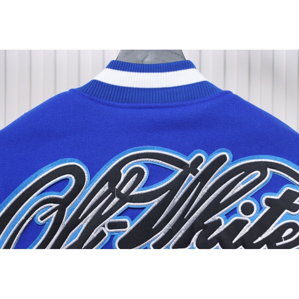 EM Sneakers Off-White Blue and White Patch Baseball Jacket