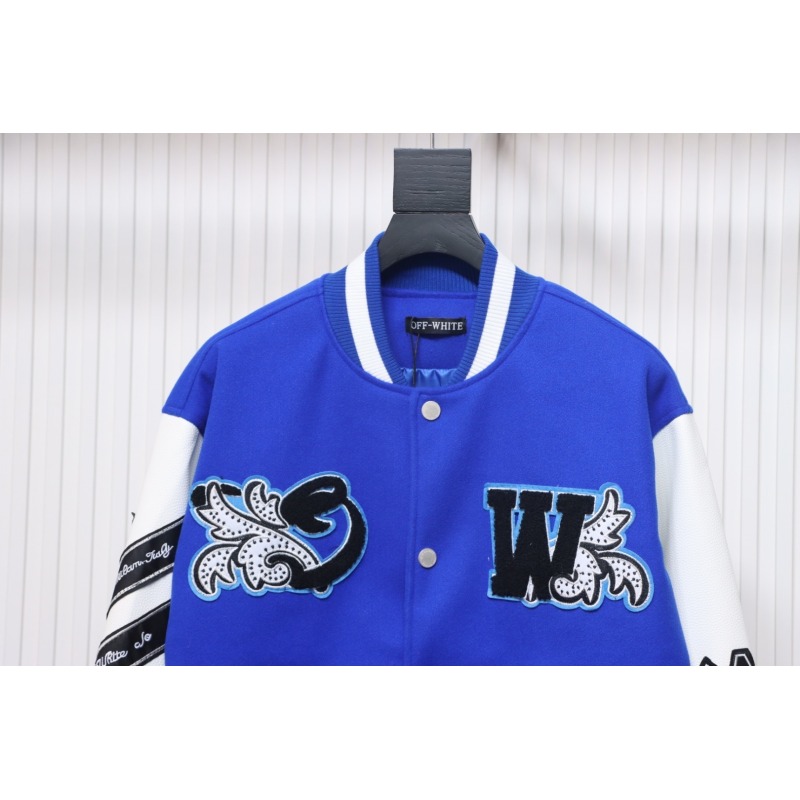 EM Sneakers Off-White Blue and White Patch Baseball Jacket