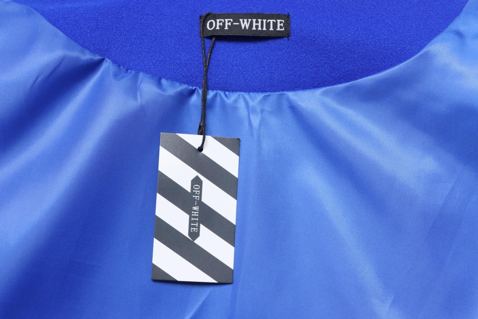 EM Sneakers Off-White Blue and White Patch Baseball Jacket