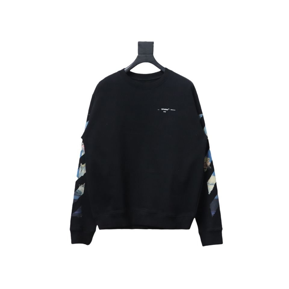 EM Sneakers Off-White Crew Neck Sweatshirt Oil Painting Print Black