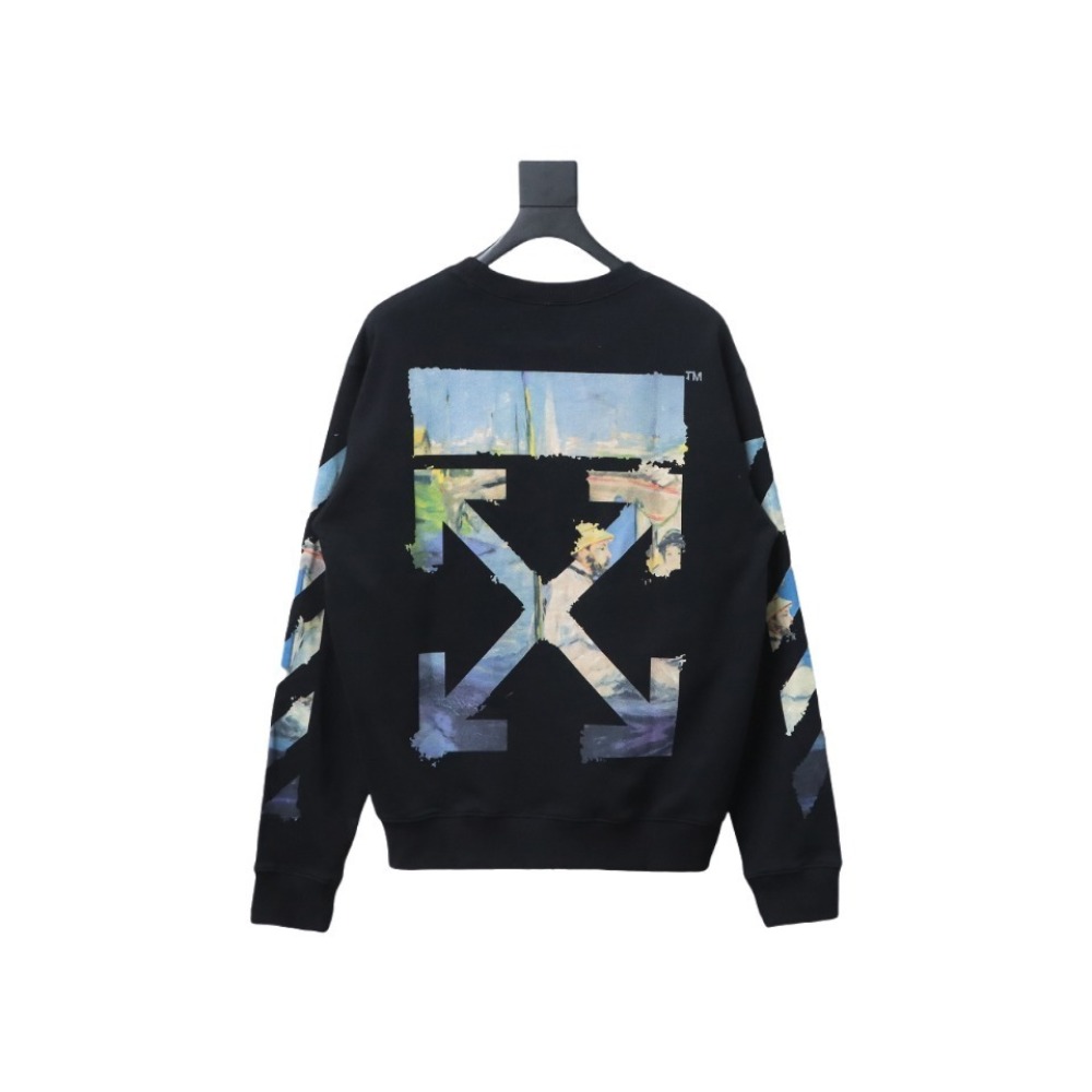 EM Sneakers Off-White Crew Neck Sweatshirt Oil Painting Print Black