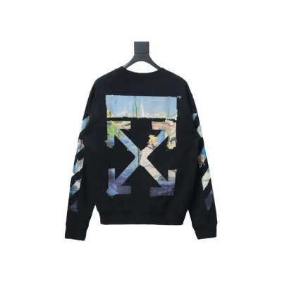 EM Sneakers Off-White Crew Neck Sweatshirt Oil Painting Print Black 02
