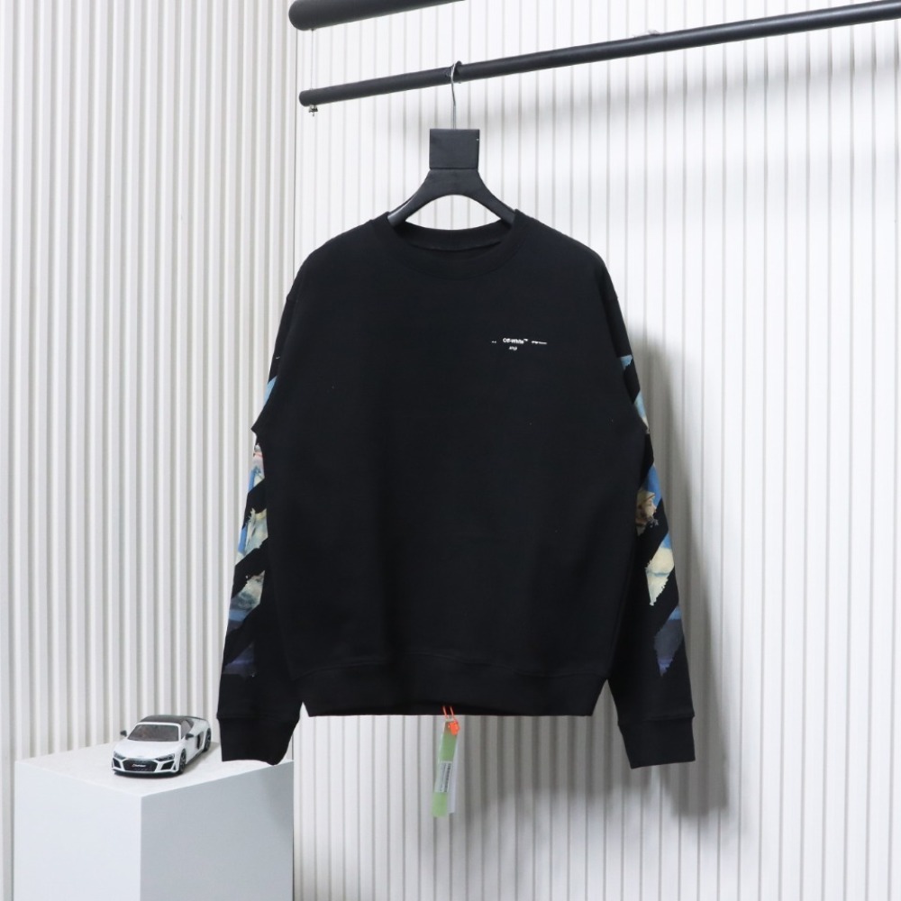 EM Sneakers Off-White Crew Neck Sweatshirt Oil Painting Print Black