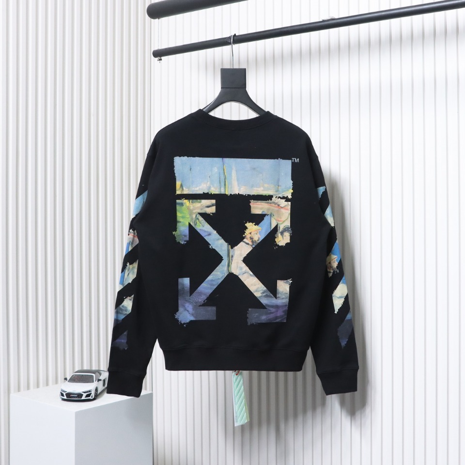 EM Sneakers Off-White Crew Neck Sweatshirt Oil Painting Print Black