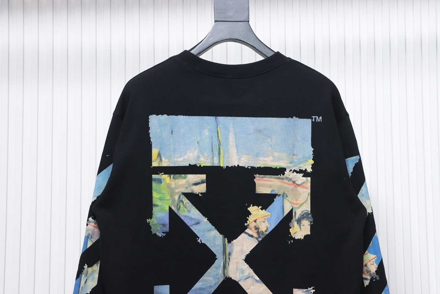 EM Sneakers Off-White Crew Neck Sweatshirt Oil Painting Print Black