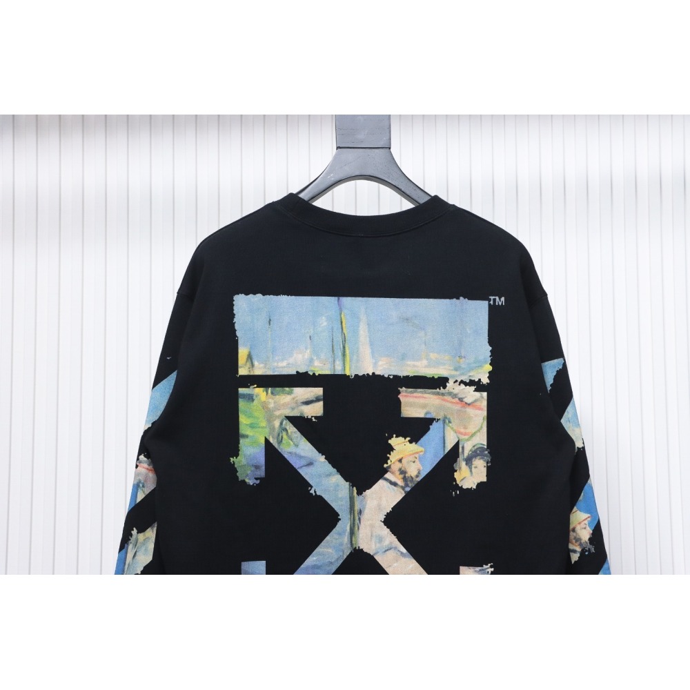 EM Sneakers Off-White Crew Neck Sweatshirt Oil Painting Print Black