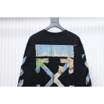 EM Sneakers Off-White Crew Neck Sweatshirt Oil Painting Print Black