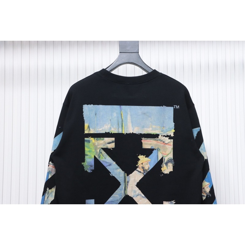 EM Sneakers Off-White Crew Neck Sweatshirt Oil Painting Print Black