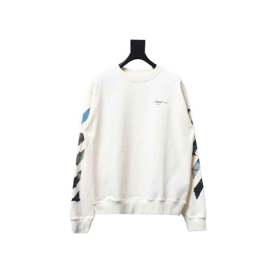 EM Sneakers Off-White Crew Neck Sweatshirt Oil Painting Print White