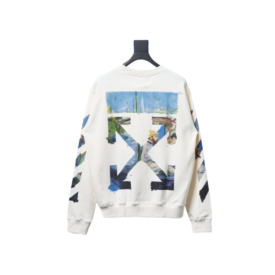 EM Sneakers Off-White Crew Neck Sweatshirt Oil Painting Print White