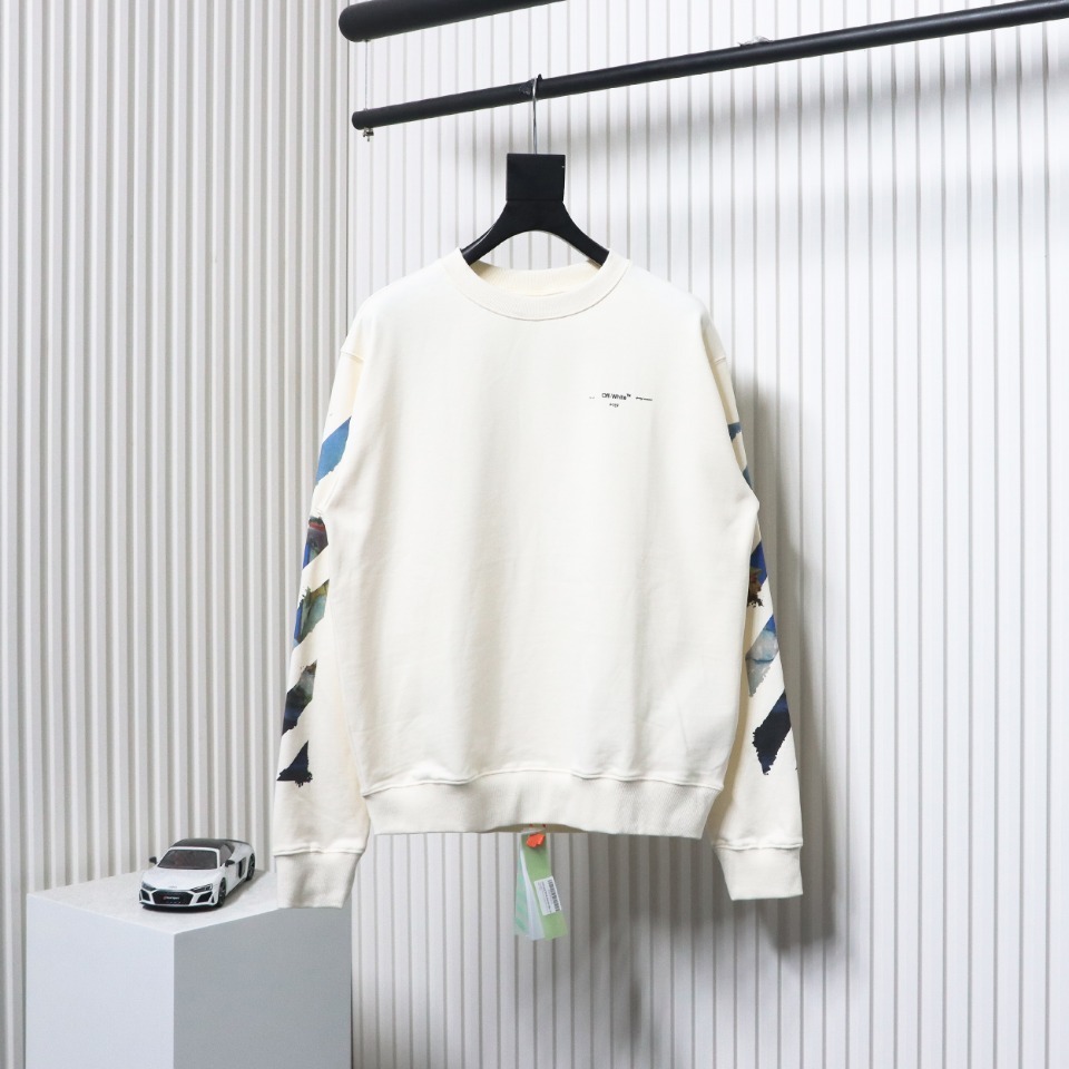 EM Sneakers Off-White Crew Neck Sweatshirt Oil Painting Print White
