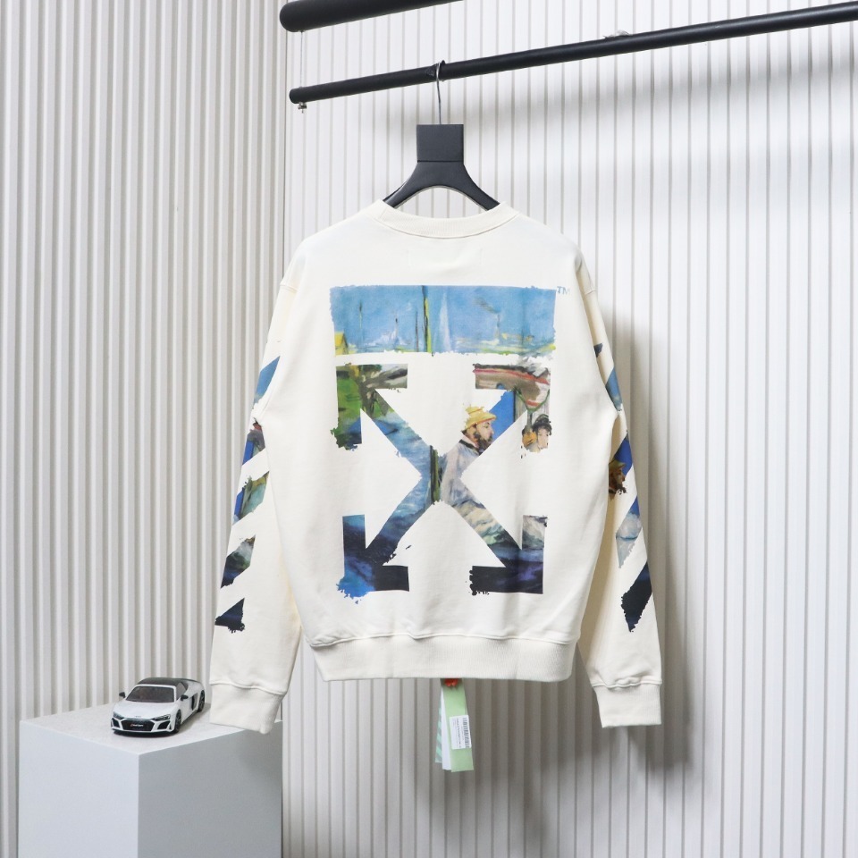 EM Sneakers Off-White Crew Neck Sweatshirt Oil Painting Print White