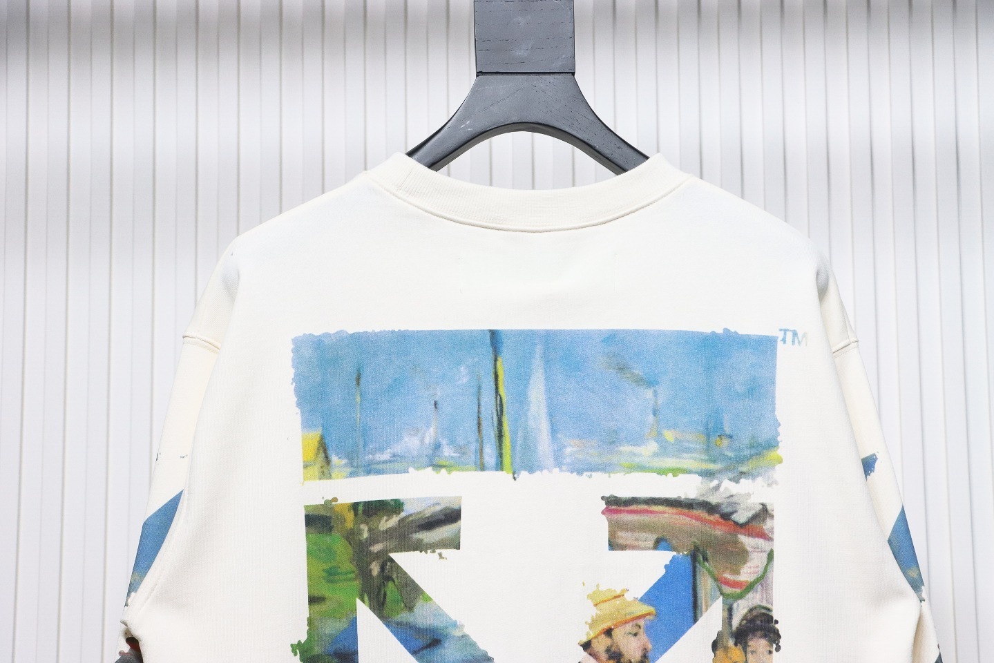 EM Sneakers Off-White Crew Neck Sweatshirt Oil Painting Print White