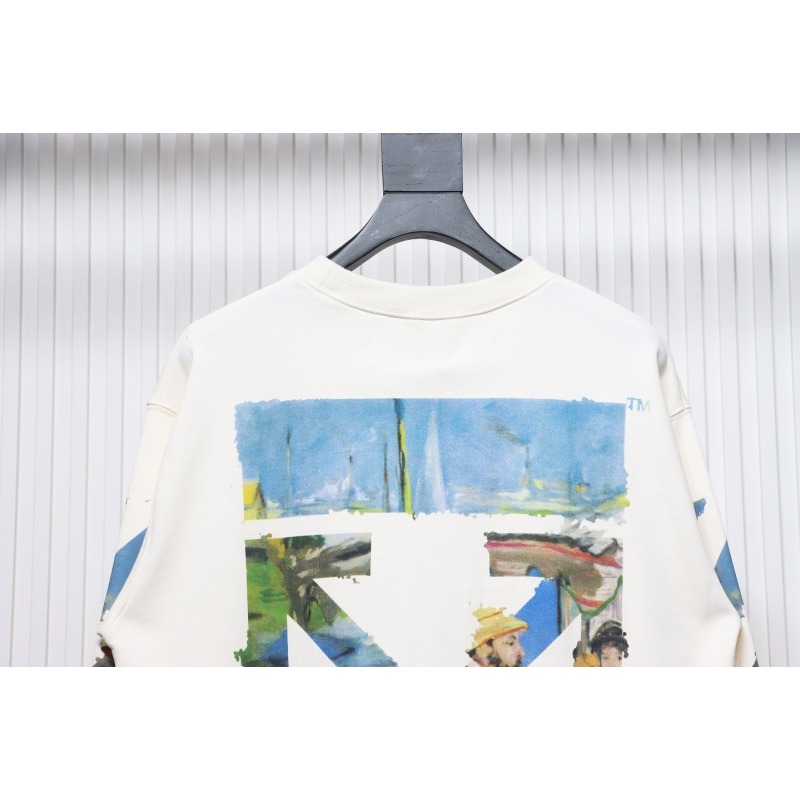 EM Sneakers Off-White Crew Neck Sweatshirt Oil Painting Print White