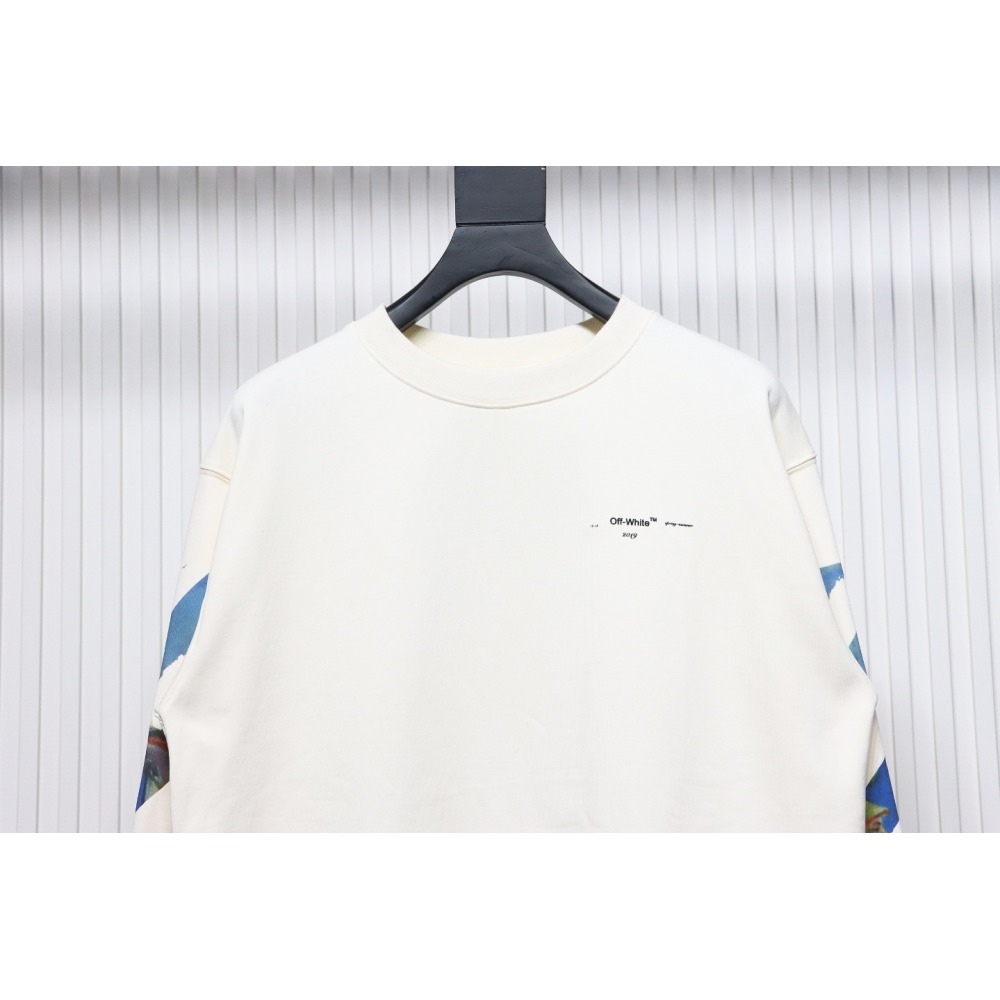 EM Sneakers Off-White Crew Neck Sweatshirt Oil Painting Print White