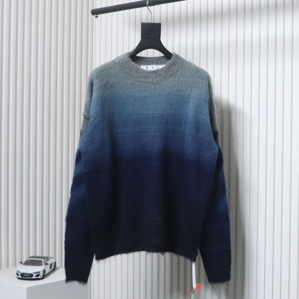 EM Sneakers Off-White OW Mohair Crew Neck Sweater Black and Blue