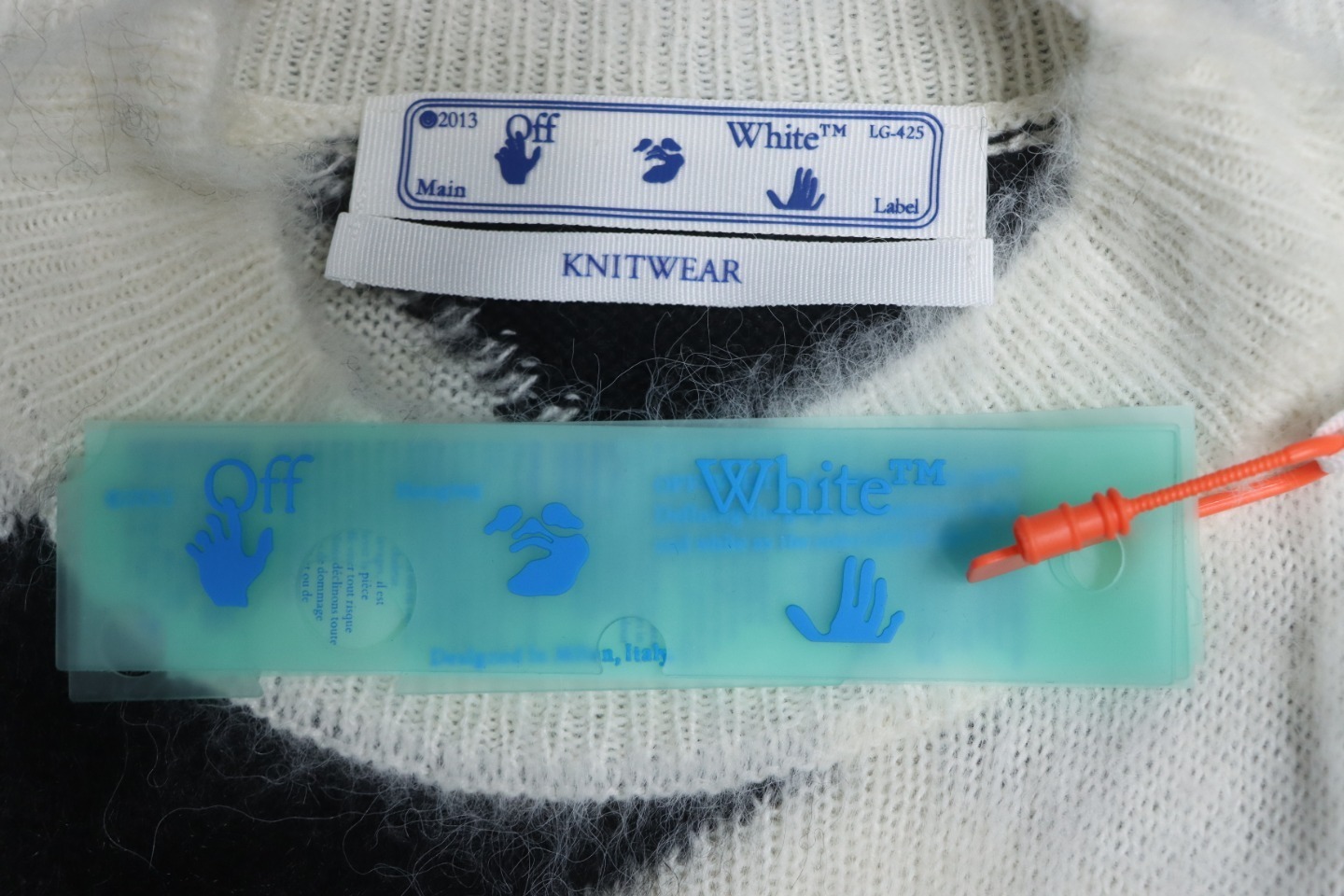 EM Sneakers Off-White OW Mohair Crew Neck Sweater Black and White