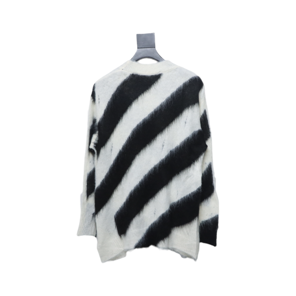 EM Sneakers Off-White OW Mohair Crew Neck Sweater Black and White