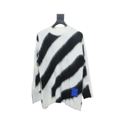 EM Sneakers Off-White OW Mohair Crew Neck Sweater Black and White 01