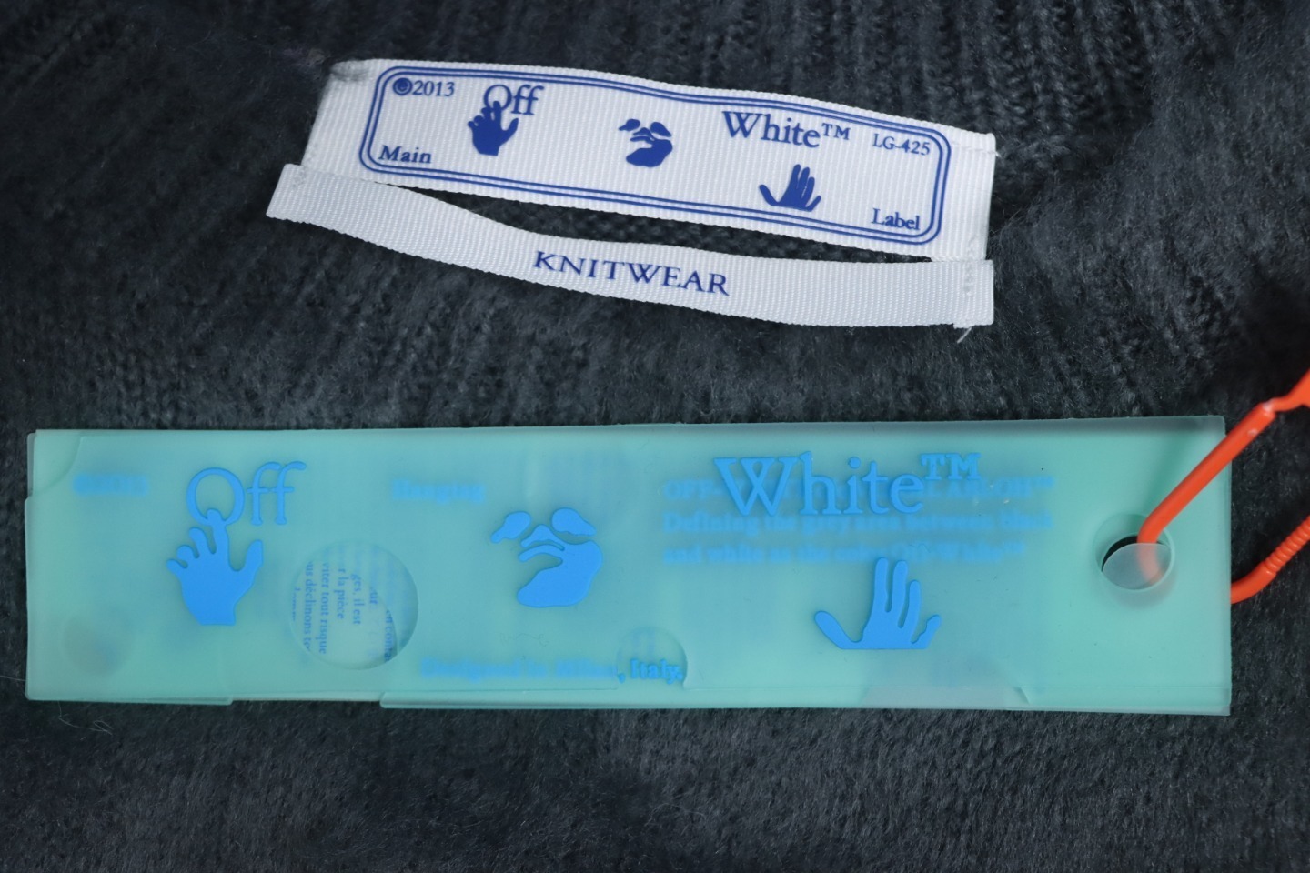 EM Sneakers Off-White OW Mohair Crew Neck Sweater Grey and Blue