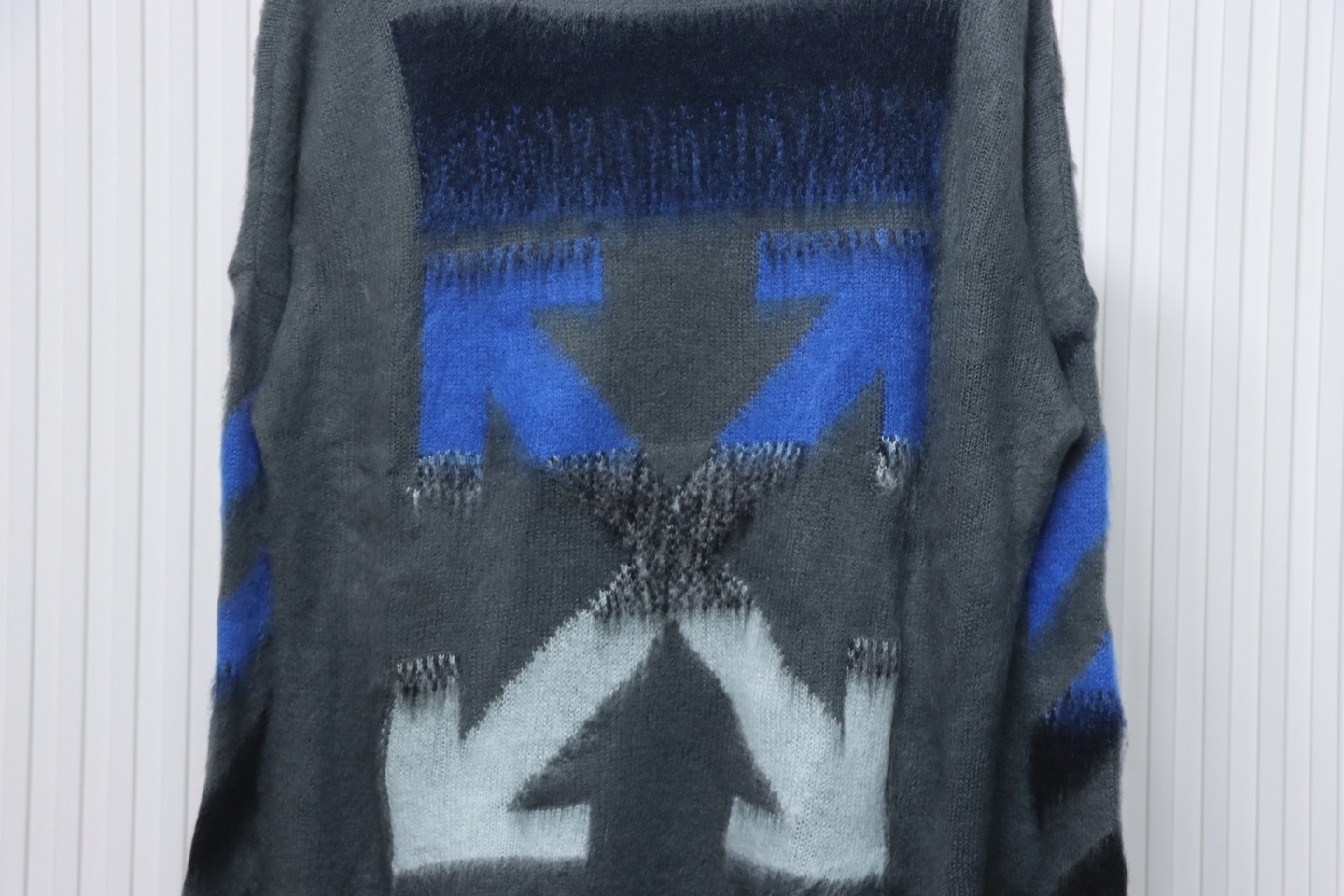 EM Sneakers Off-White OW Mohair Crew Neck Sweater Grey and Blue