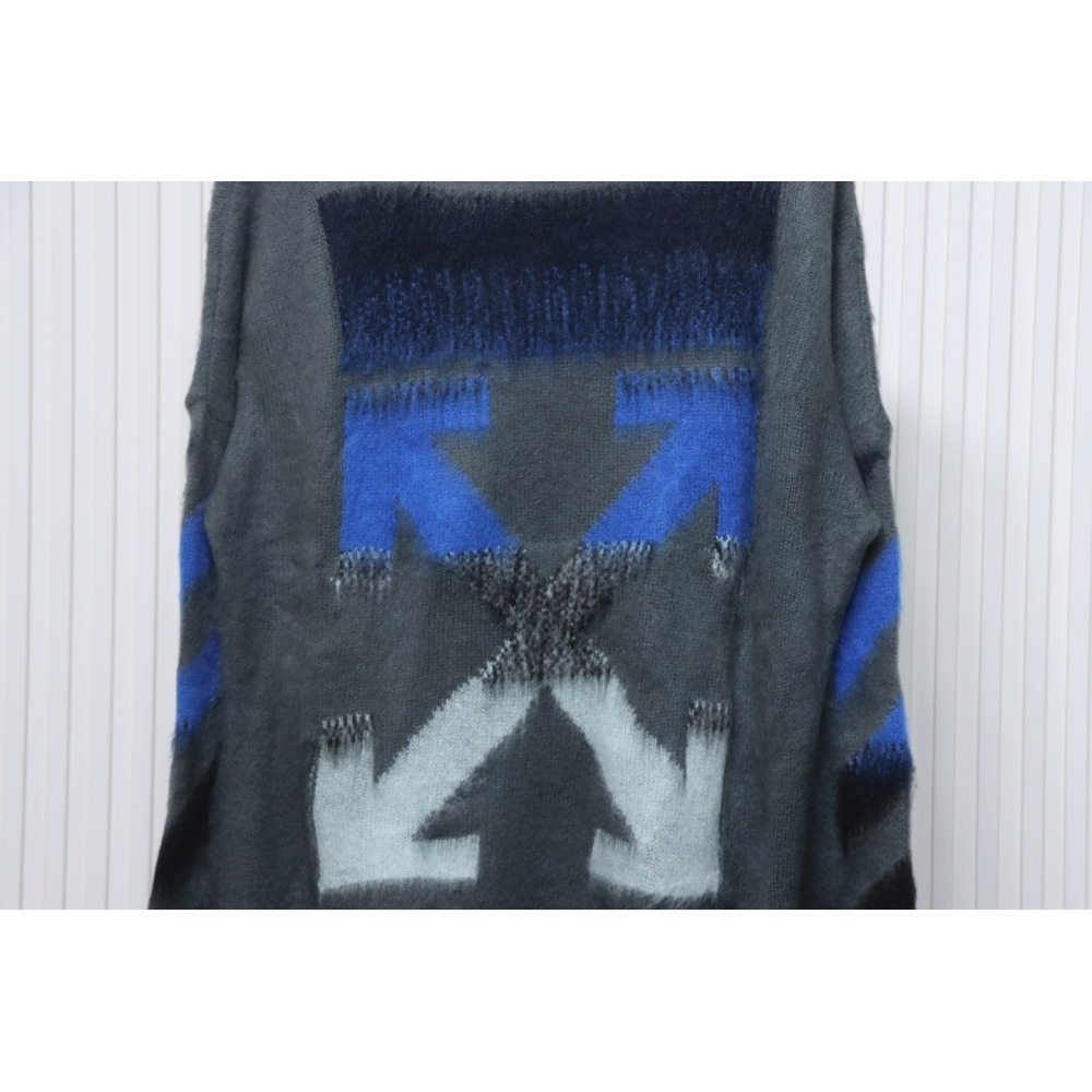 EM Sneakers Off-White OW Mohair Crew Neck Sweater Grey and Blue