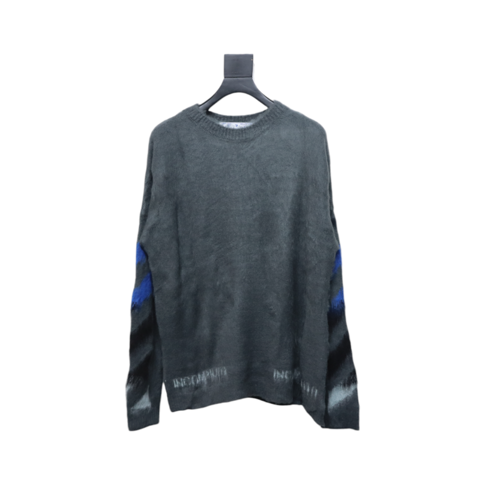 EM Sneakers Off-White OW Mohair Crew Neck Sweater Grey and Blue
