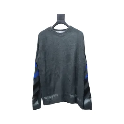 EM Sneakers Off-White OW Mohair Crew Neck Sweater Grey and Blue 01