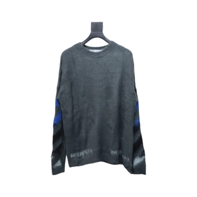 EM Sneakers Off-White OW Mohair Crew Neck Sweater Grey and Blue 01