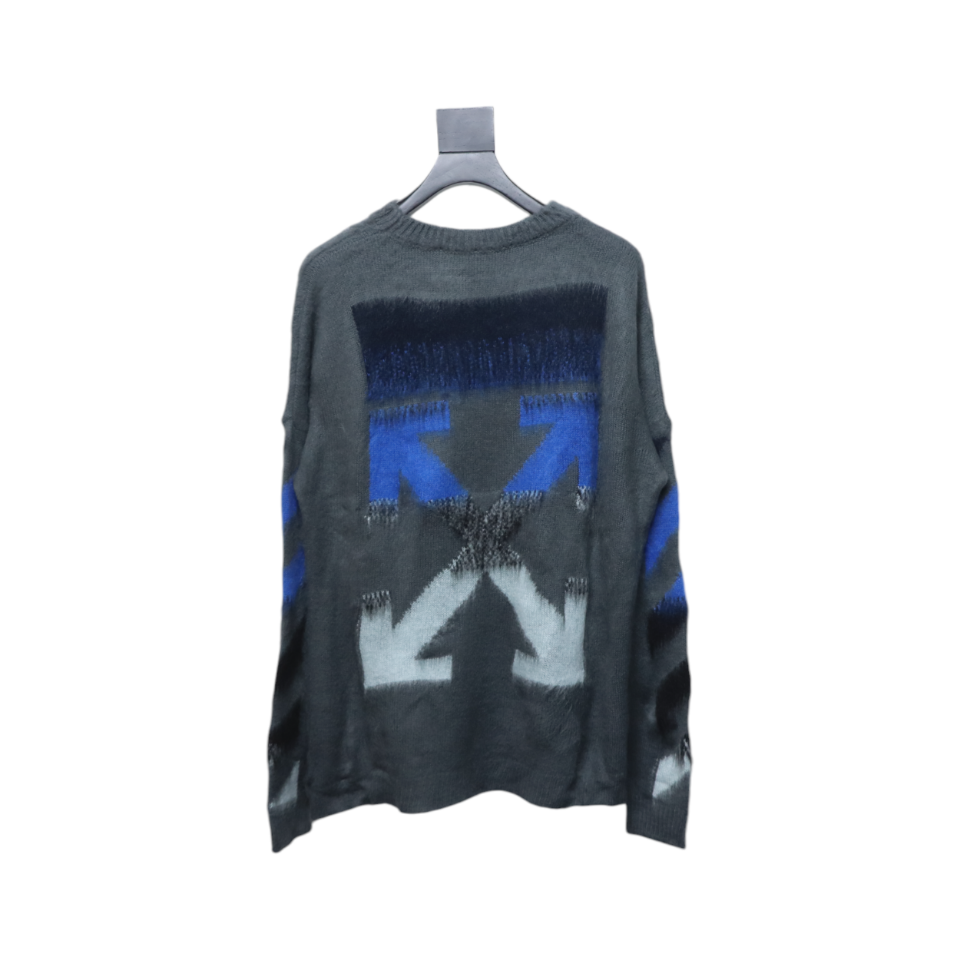 EM Sneakers Off-White OW Mohair Crew Neck Sweater Grey and Blue