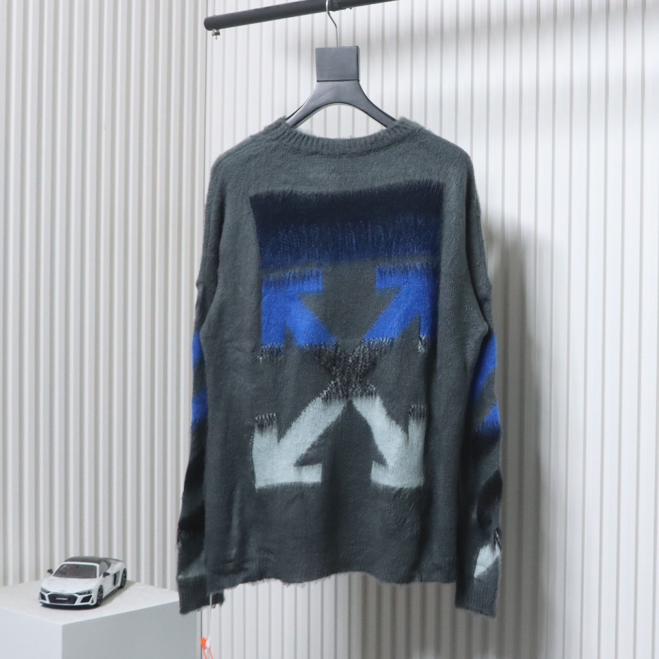 EM Sneakers Off-White OW Mohair Crew Neck Sweater Grey and Blue