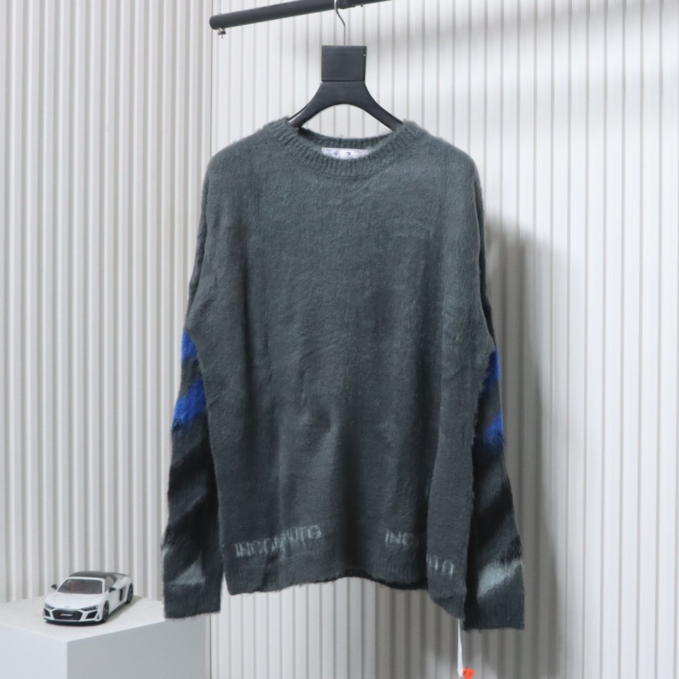 EM Sneakers Off-White OW Mohair Crew Neck Sweater Grey and Blue