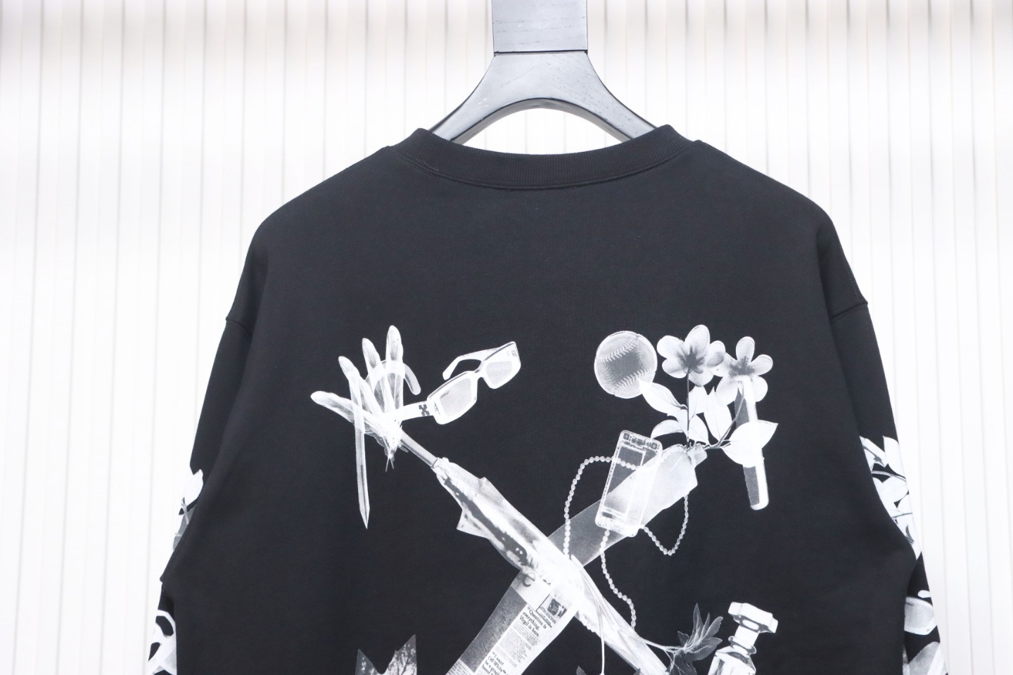 EM Sneakers Off-White OW Round Neck Sweatshirt Ink Arrow Twill Oil Painting Graffiti Black