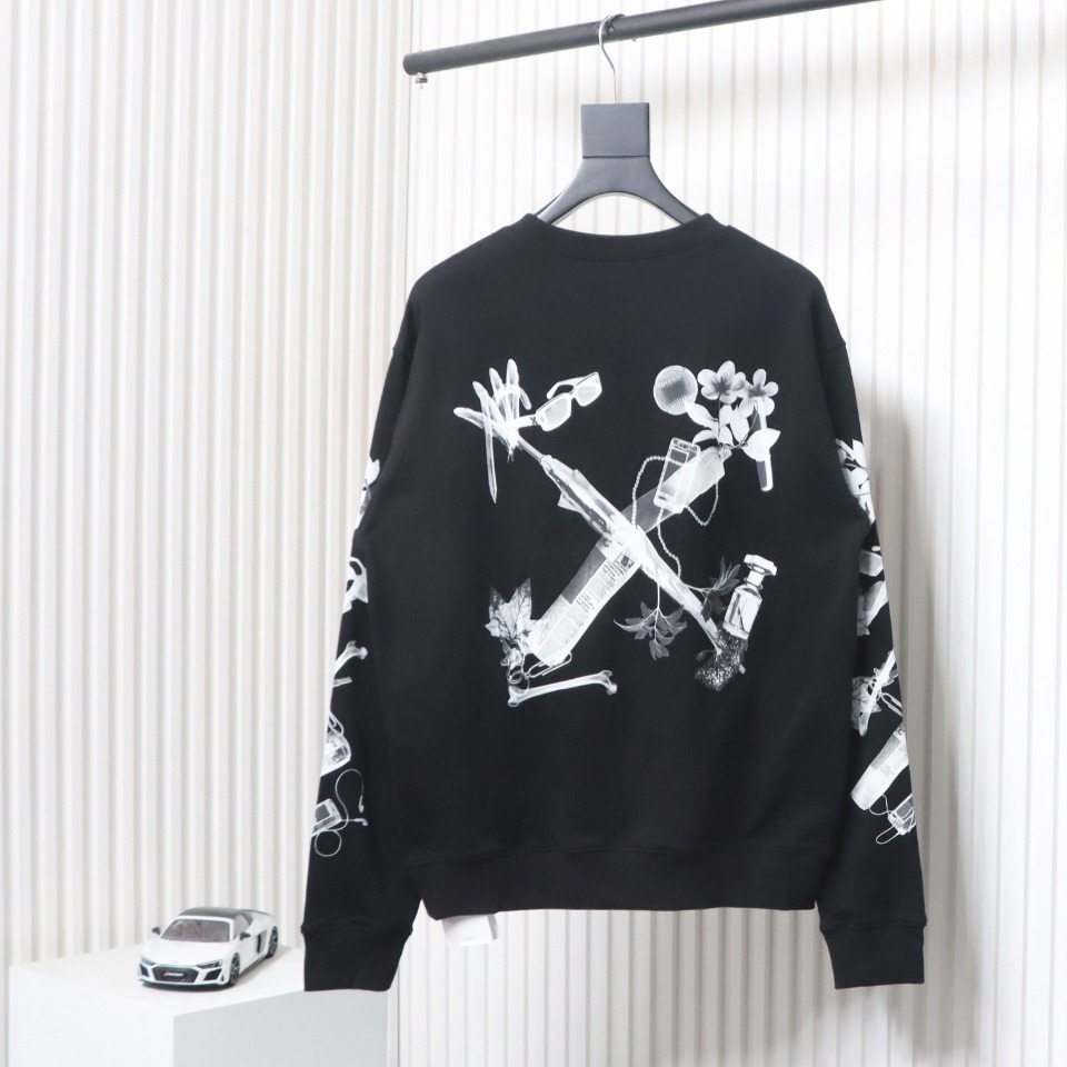 EM Sneakers Off-White OW Round Neck Sweatshirt Ink Arrow Twill Oil Painting Graffiti Black