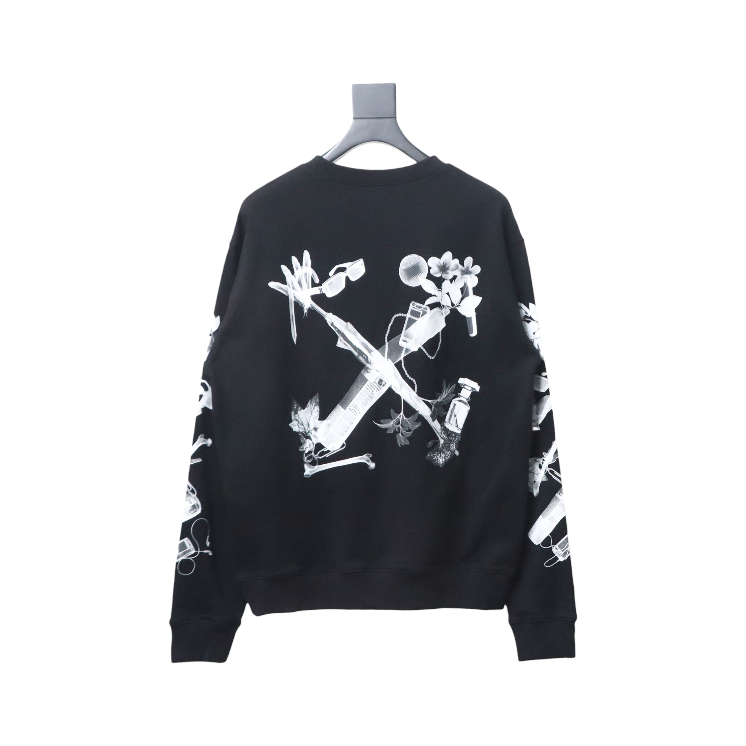 EM Sneakers Off-White OW Round Neck Sweatshirt Ink Arrow Twill Oil Painting Graffiti Black
