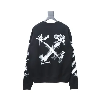 EM Sneakers Off-White OW Round Neck Sweatshirt Ink Arrow Twill Oil Painting Graffiti Black 02