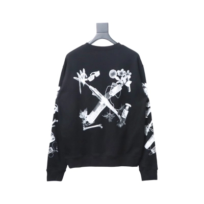 EM Sneakers Off-White OW Round Neck Sweatshirt Ink Arrow Twill Oil Painting Graffiti Black 02
