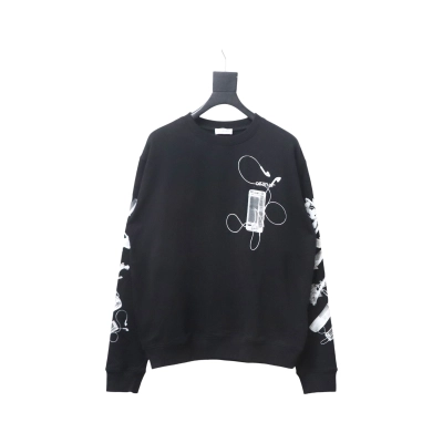 EM Sneakers Off-White OW Round Neck Sweatshirt Ink Arrow Twill Oil Painting Graffiti Black 01