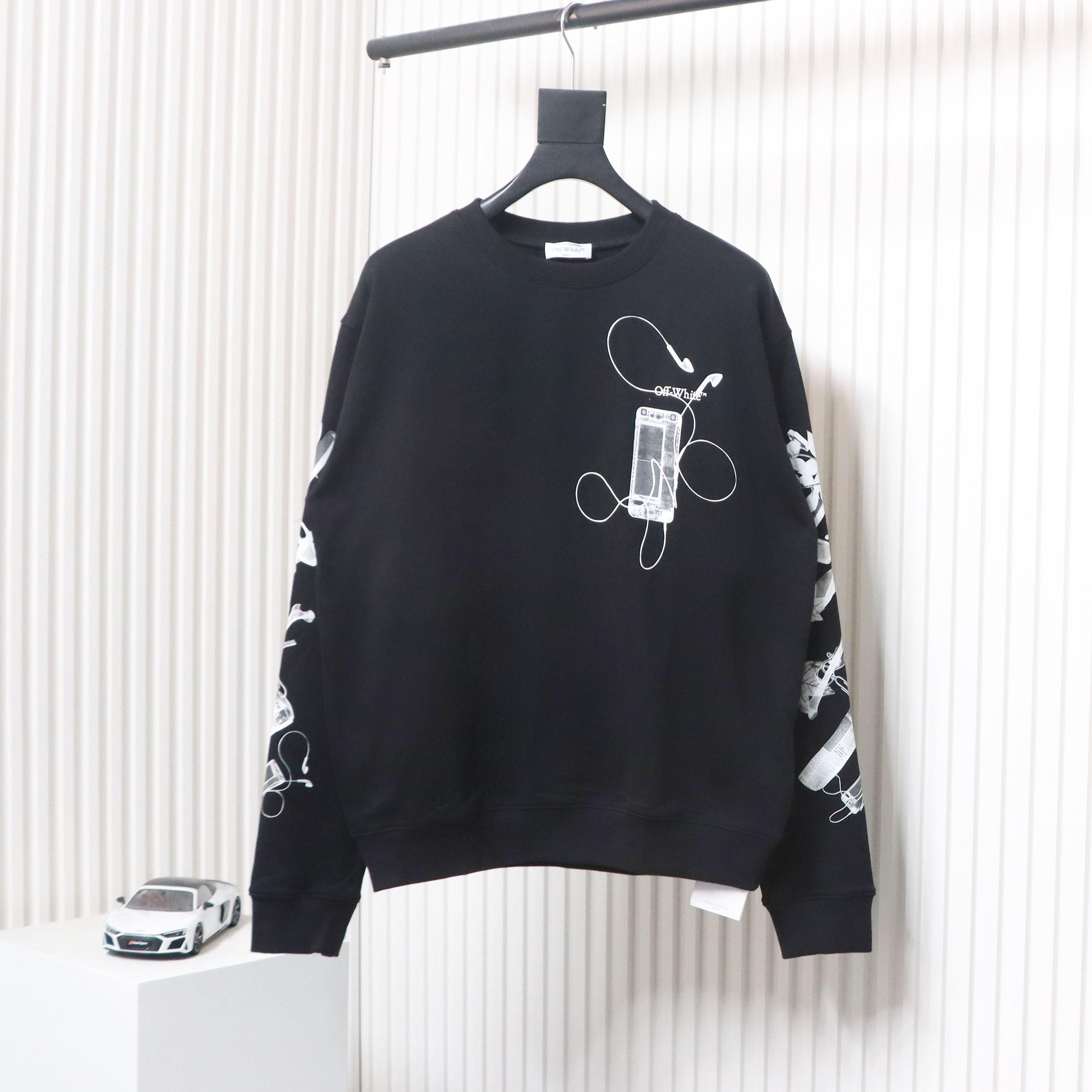 EM Sneakers Off-White OW Round Neck Sweatshirt Ink Arrow Twill Oil Painting Graffiti Black