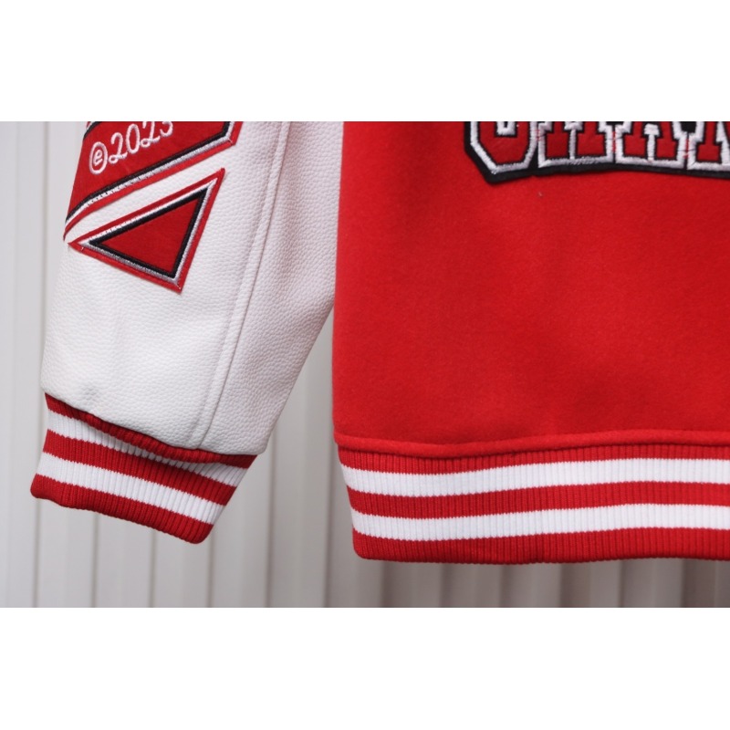EM Sneakers Off-White Bulls Towel Embroidered Baseball Jacket Red and White