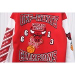 EM Sneakers Off-White Bulls Towel Embroidered Baseball Jacket Red and White