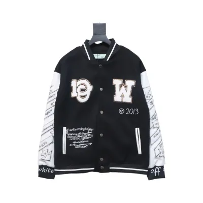 EM Sneakers Off-White Leather Sleeve Five-Pointed Star Baseball Jacket Black and White 01