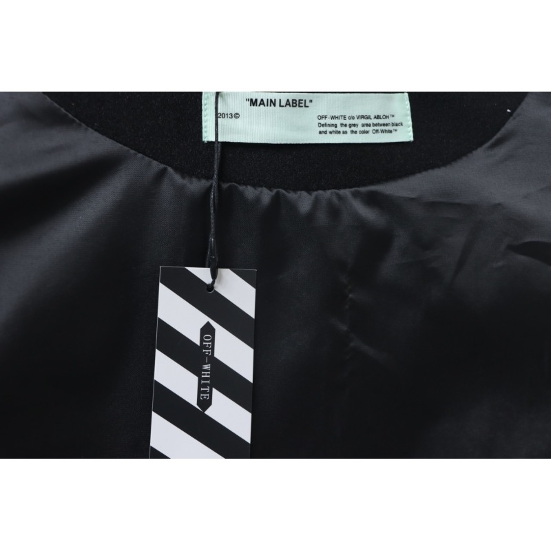 EM Sneakers Off-White Leather Sleeve Five-Pointed Star Baseball Jacket Black and White